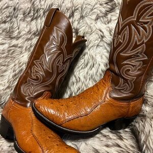MEN TOP QUALITY OSTRICH & Leather Western Boots in Rich Brown Sz 10 D